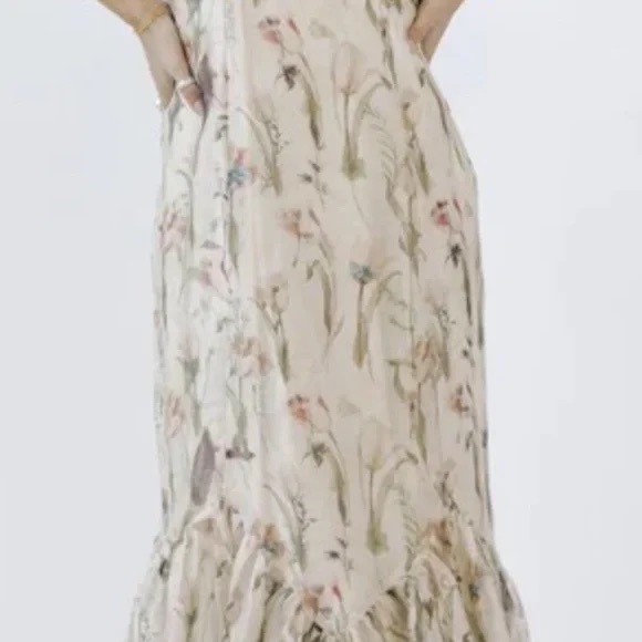 Storia Cream Ruffled Fairy-core Tiered Floral Maxi Dress Women’s size Large - Picture 16 of 16